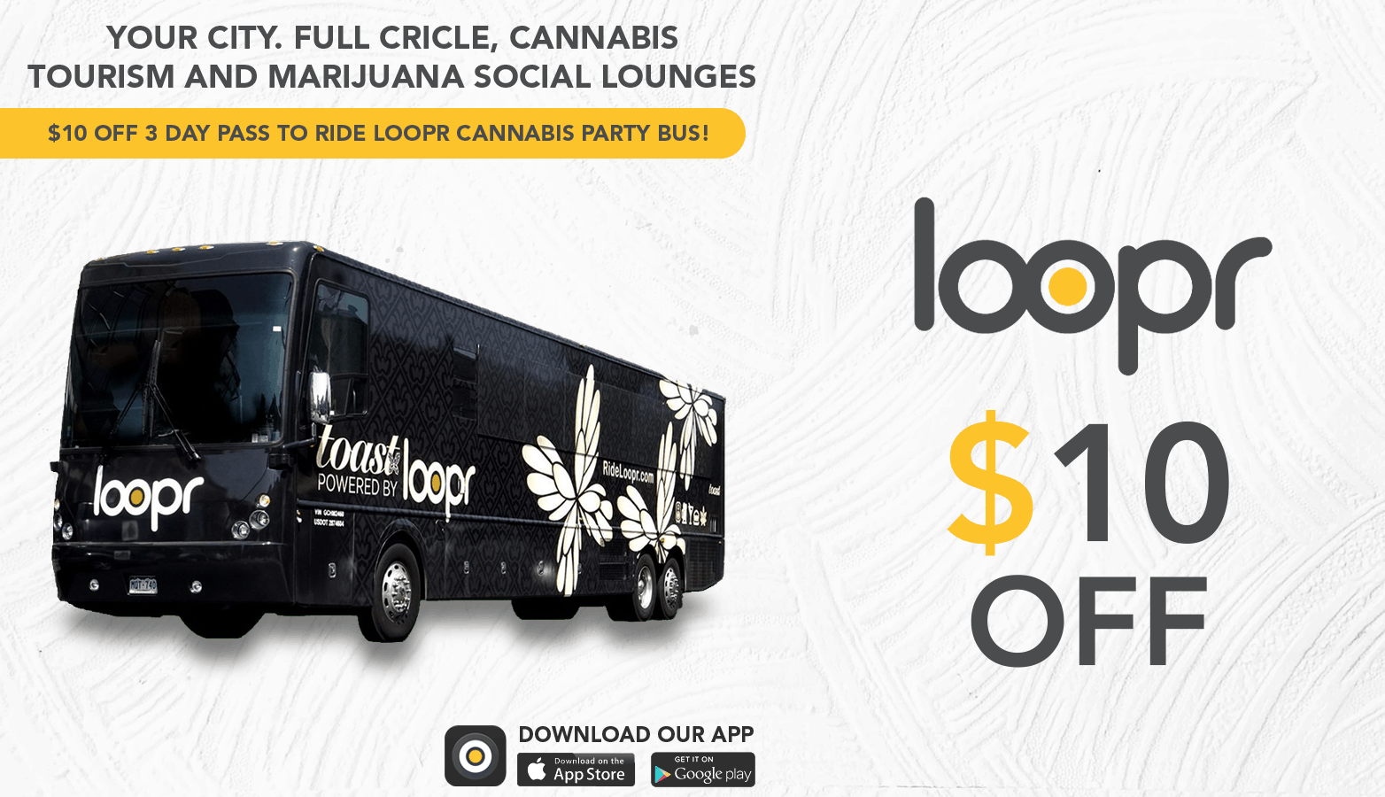 Loopr Cannabis Denver Party Bus Exterior - Save On Cannabis online Website.