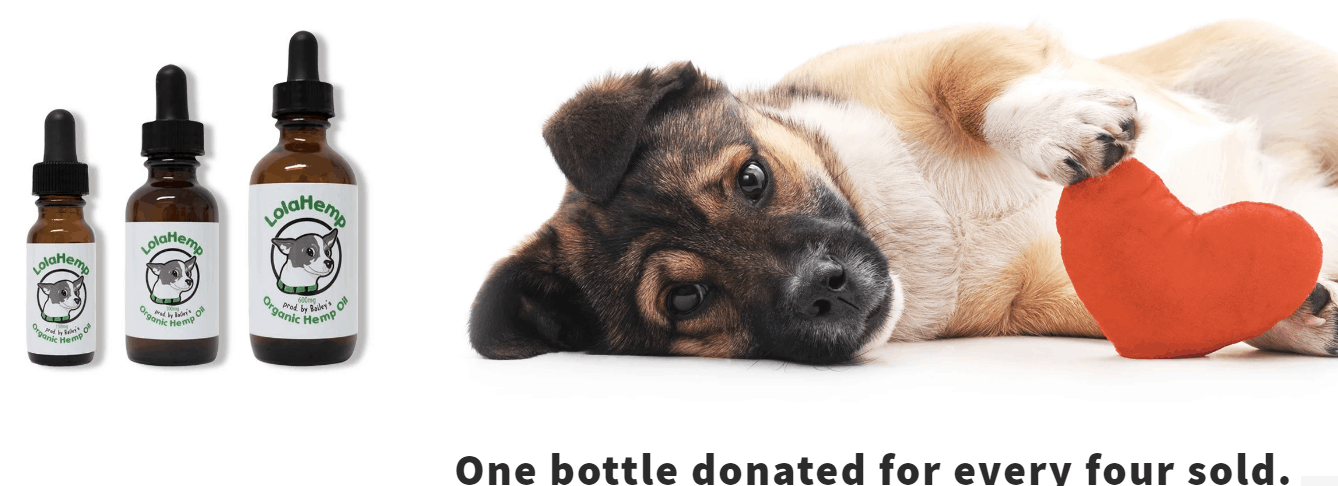 LolaHemp CBD donates one bottle for every four sold, dog.