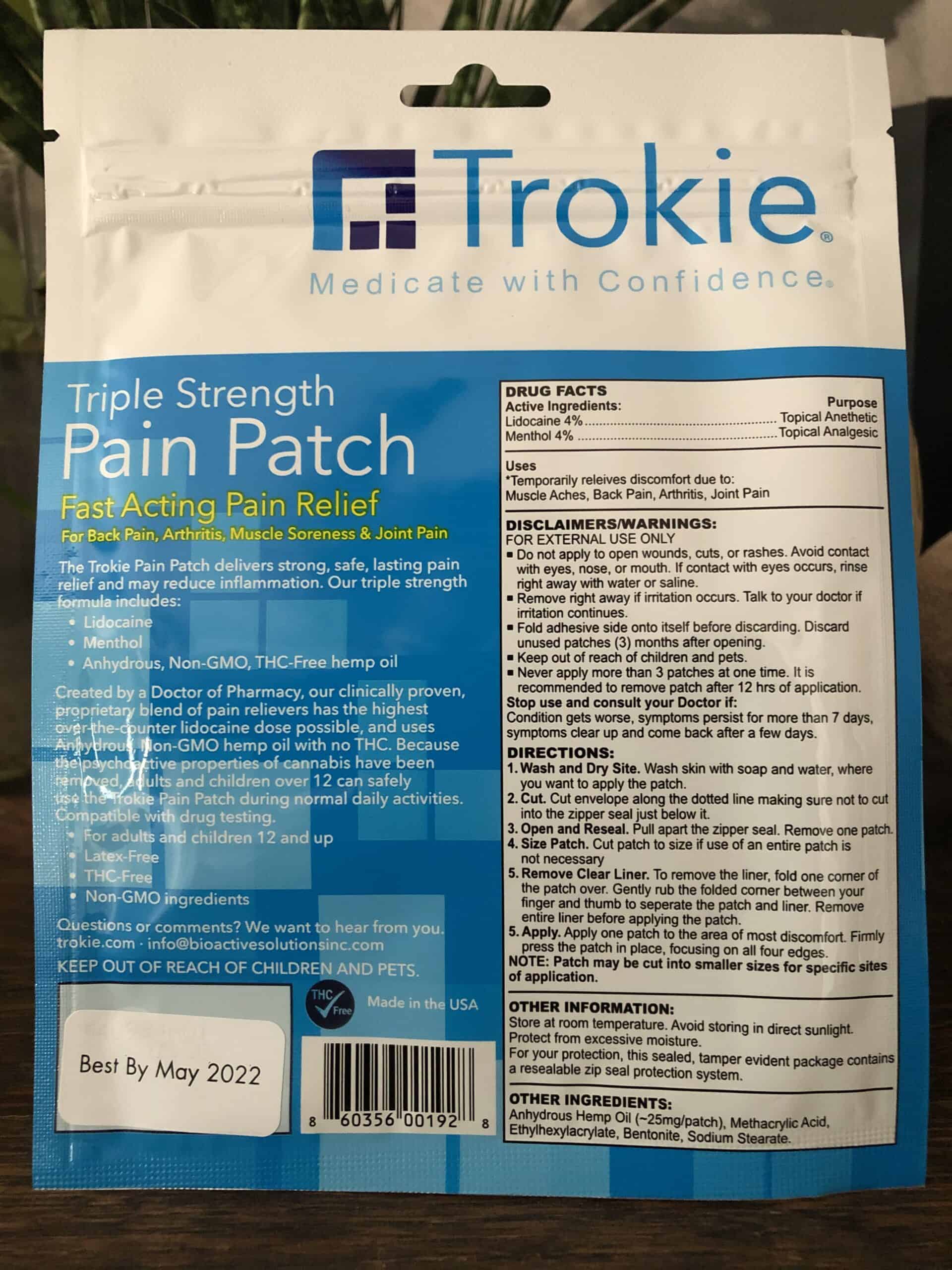 Trokie Review of Triple Strength Pain Patch - Specifications