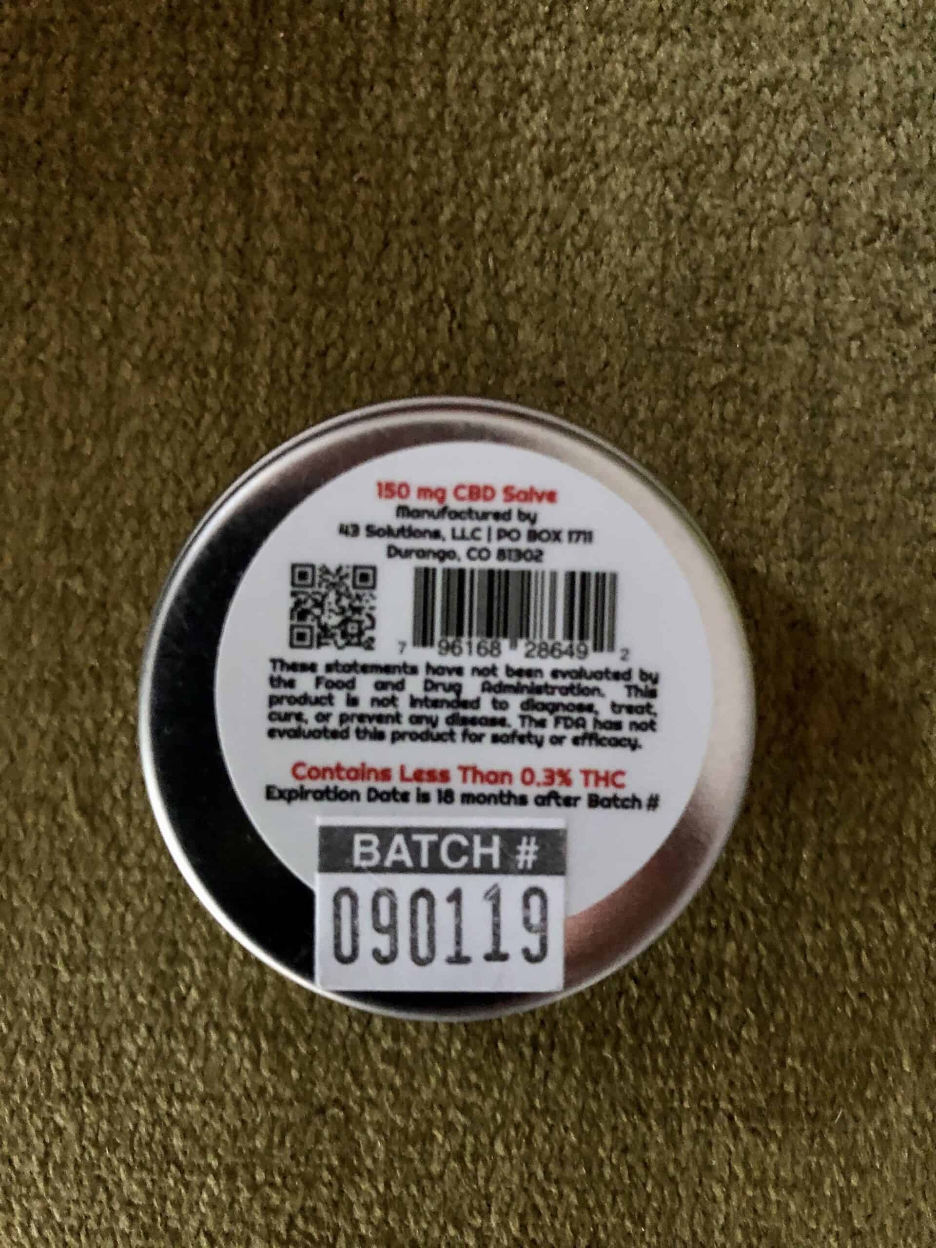 43 CBD Pocket Tin Hemp Oil Salve 150 Mg Save On Cannabis Review Specifications