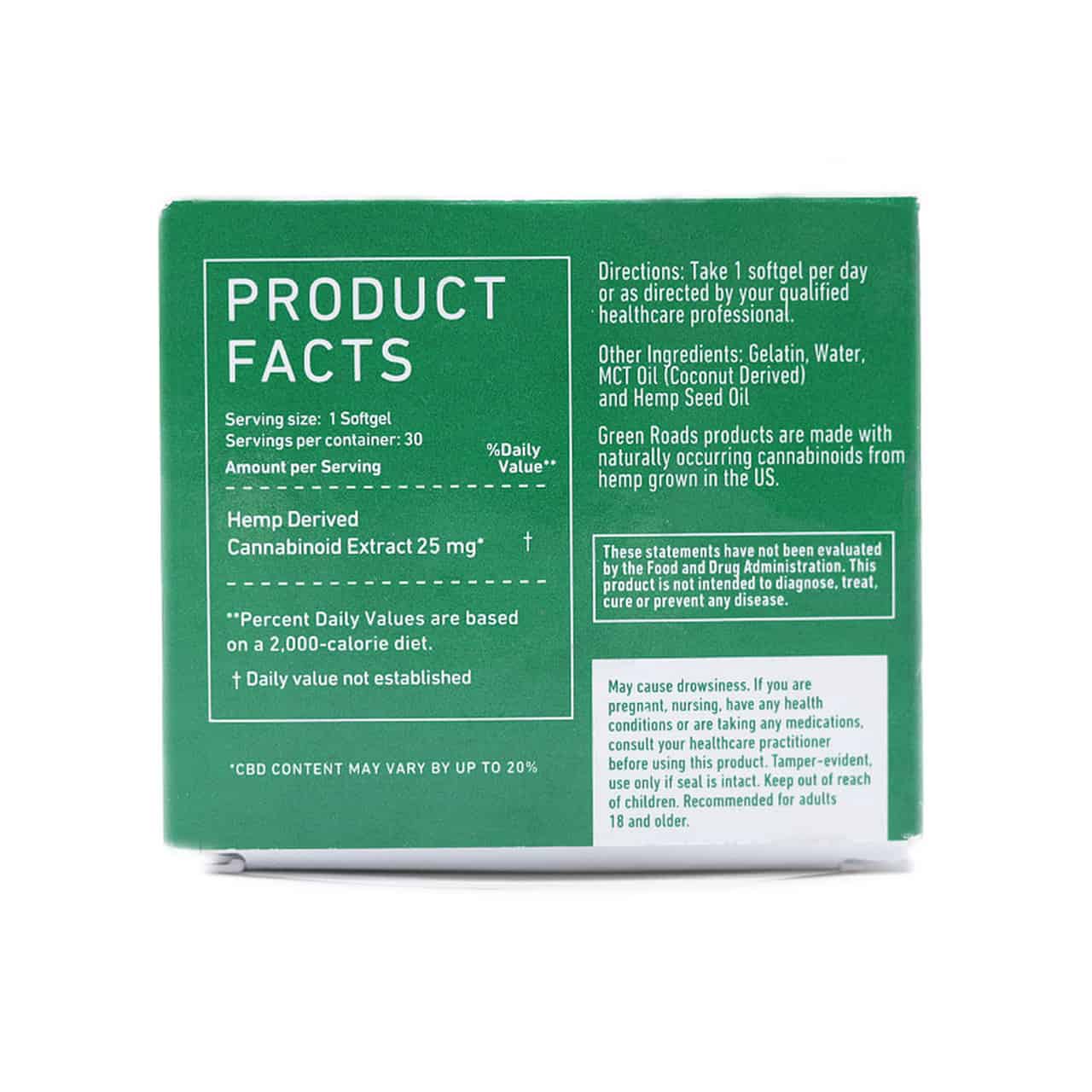 Green Roads CBD capsules - Product Facts