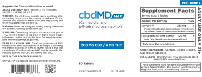 cbdMD Max Review - Product Label - Save On Cannabis
